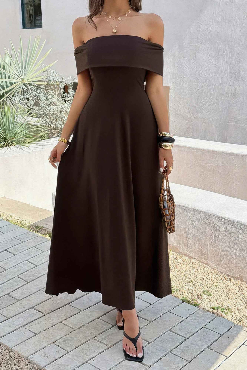 Off Shoulder Solid Backless Full Elegant Dress