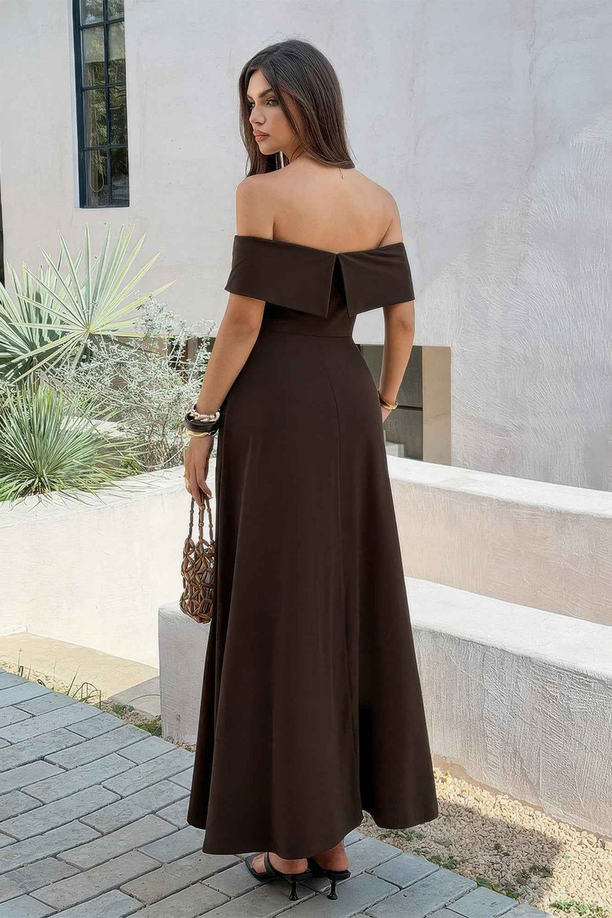 Off Shoulder Solid Backless Full Elegant Dress