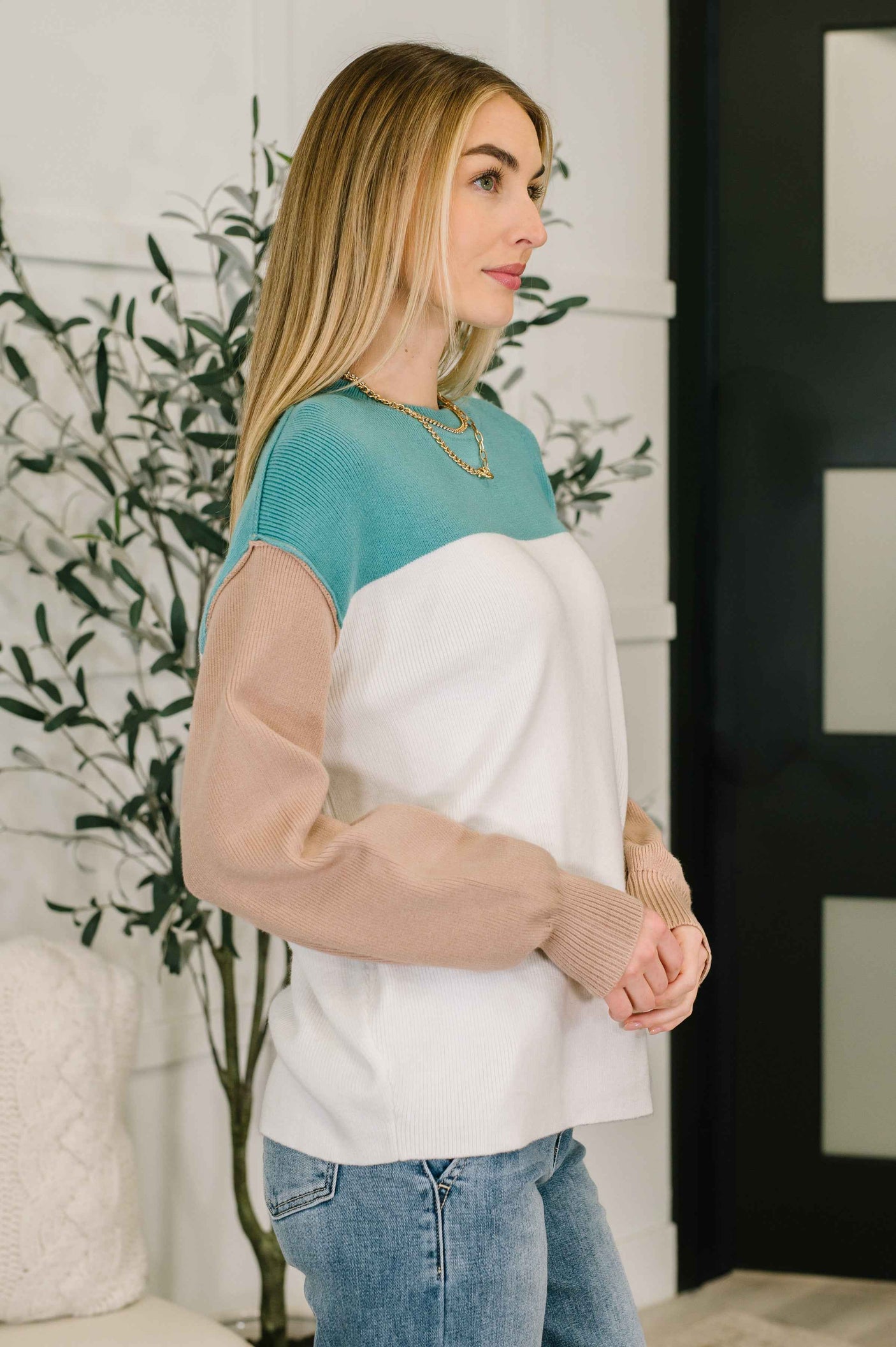 Walk in Central Park Ribbed Knit Color Block Pullover