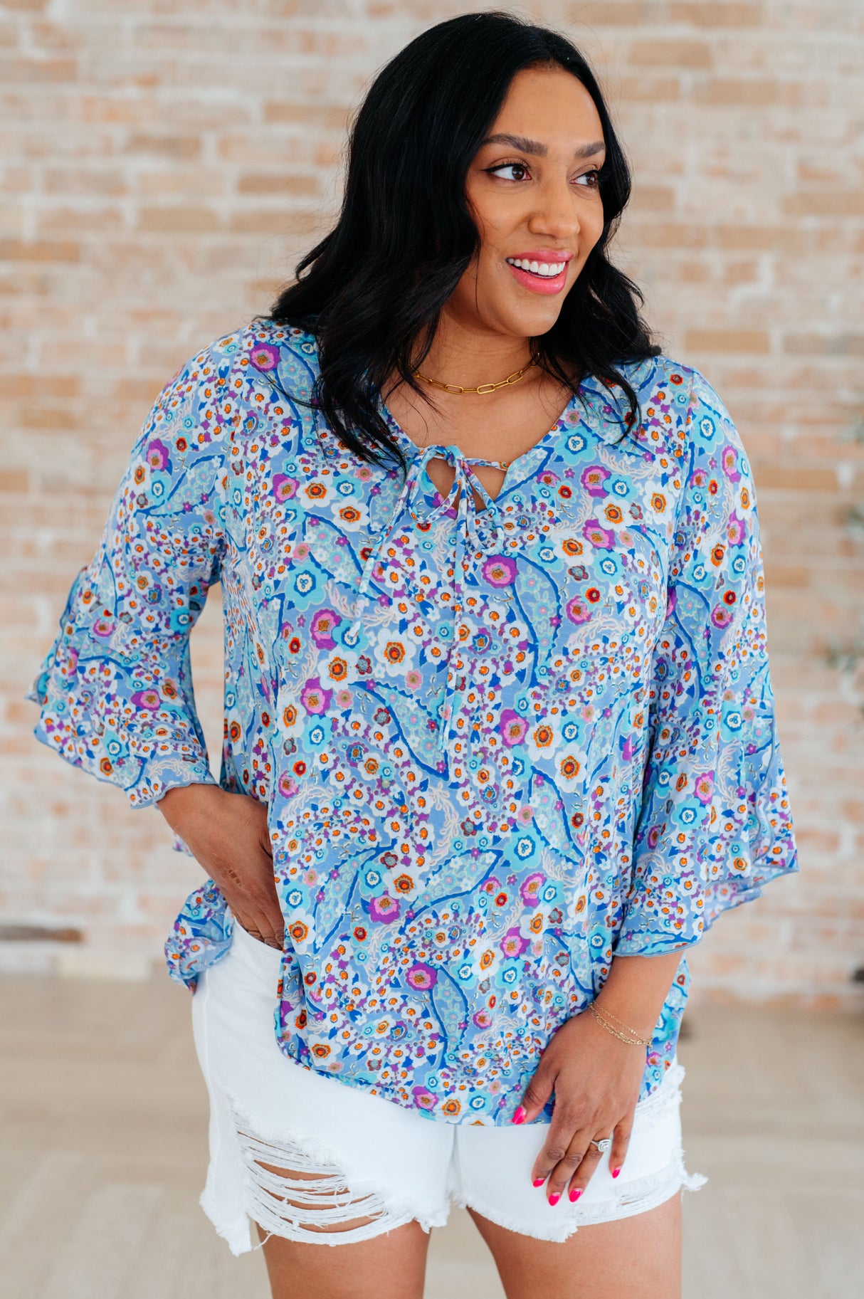 Blusa Willow con mangas acampanadas y estampado floral retro