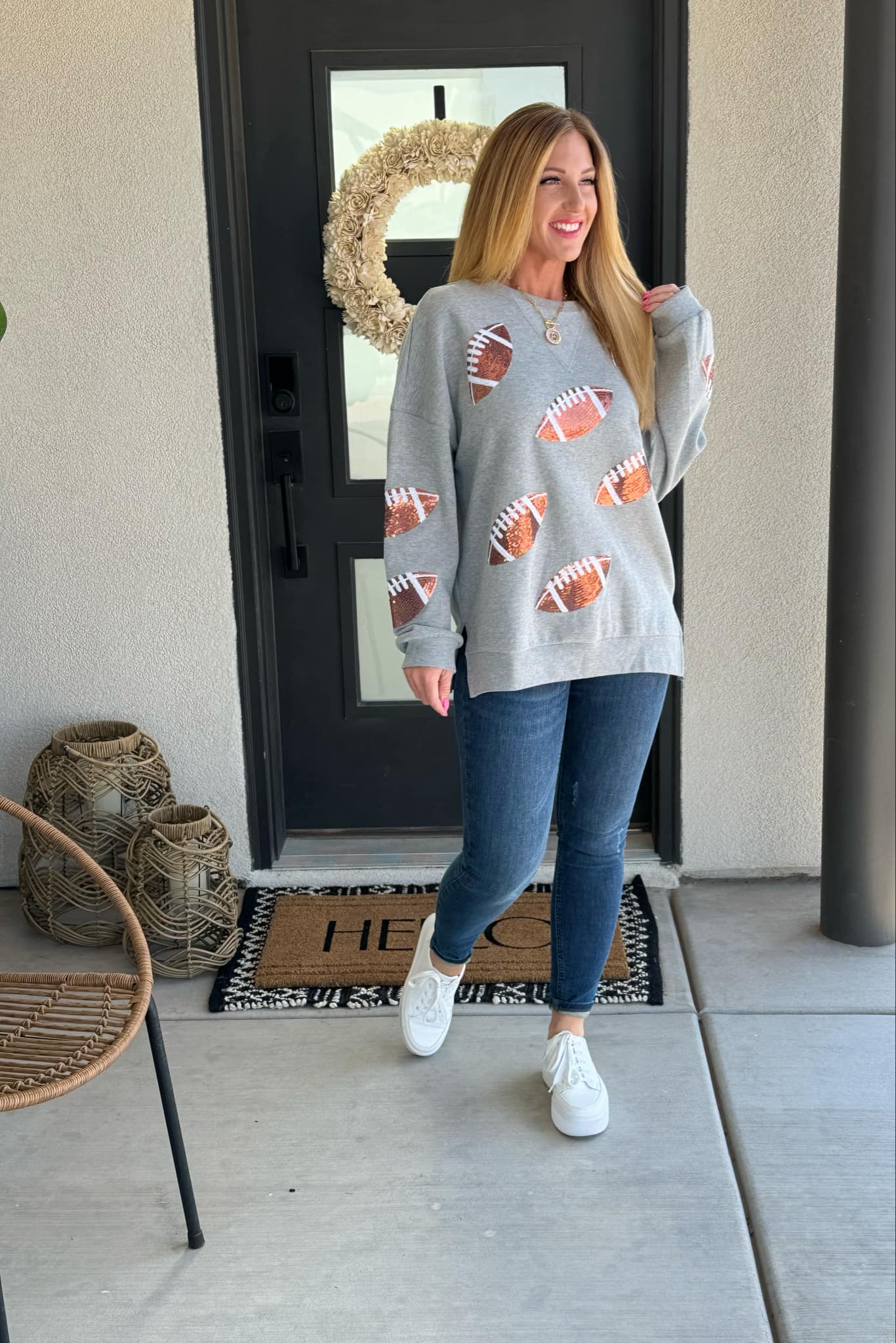 Suéter de fútbol con lentejuelas para el día del juego