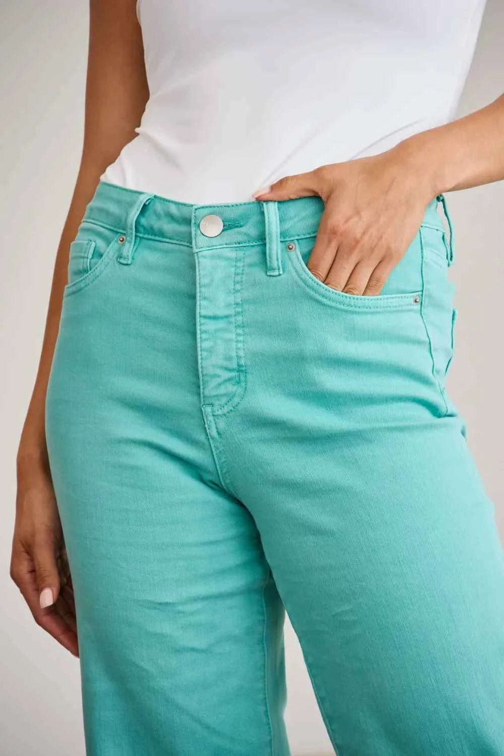 RFM Crop Chloe Full Size Tummy Control High Waist Raw Hem Jeans