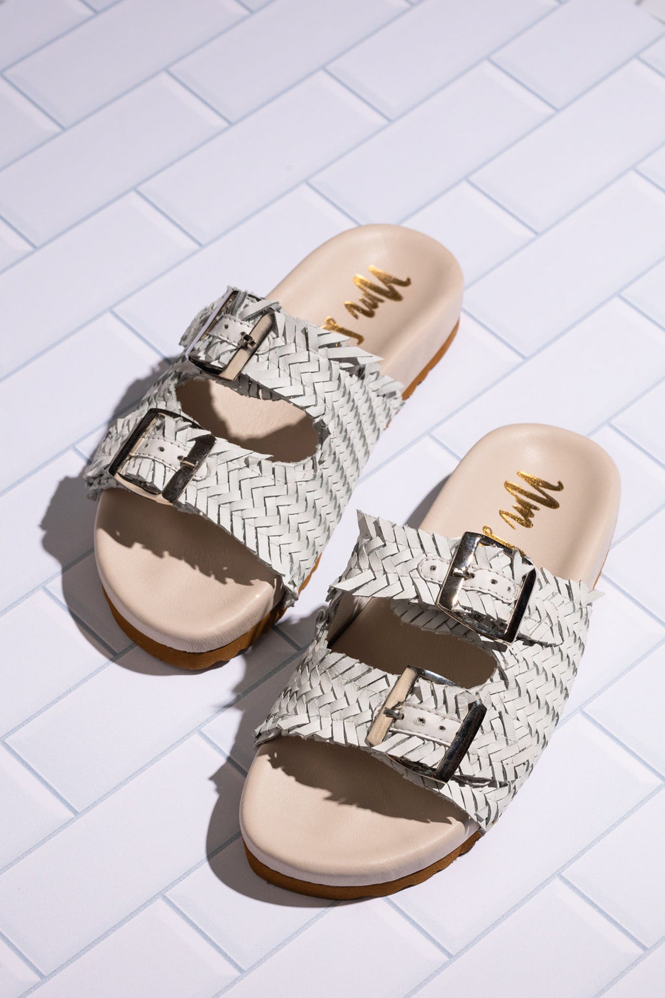 Intertwine Dual Woven Strap Slide in White - Liarian Unlimited Boutique