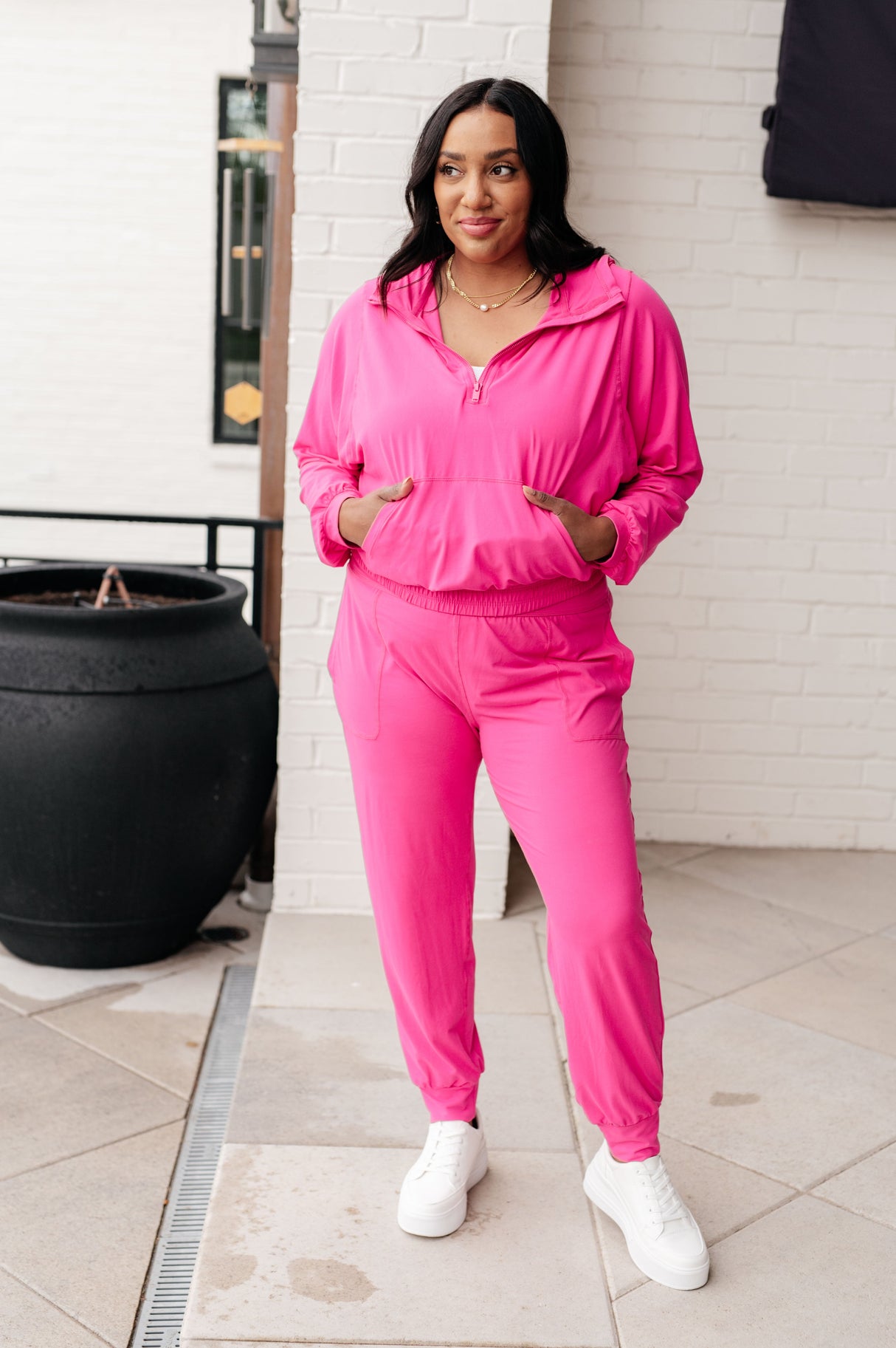 Morning Run Half Zip Hoodie in Sonic Pink - Liarian Unlimited Boutique