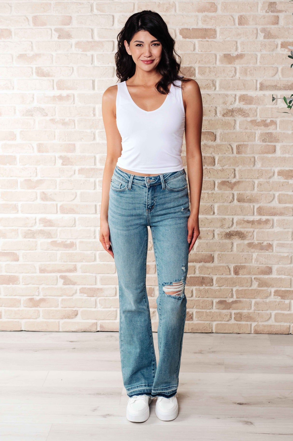 Isla Mid Rise Distressed Released Hem Bootcut Jeans - Liarian Unlimited Boutique