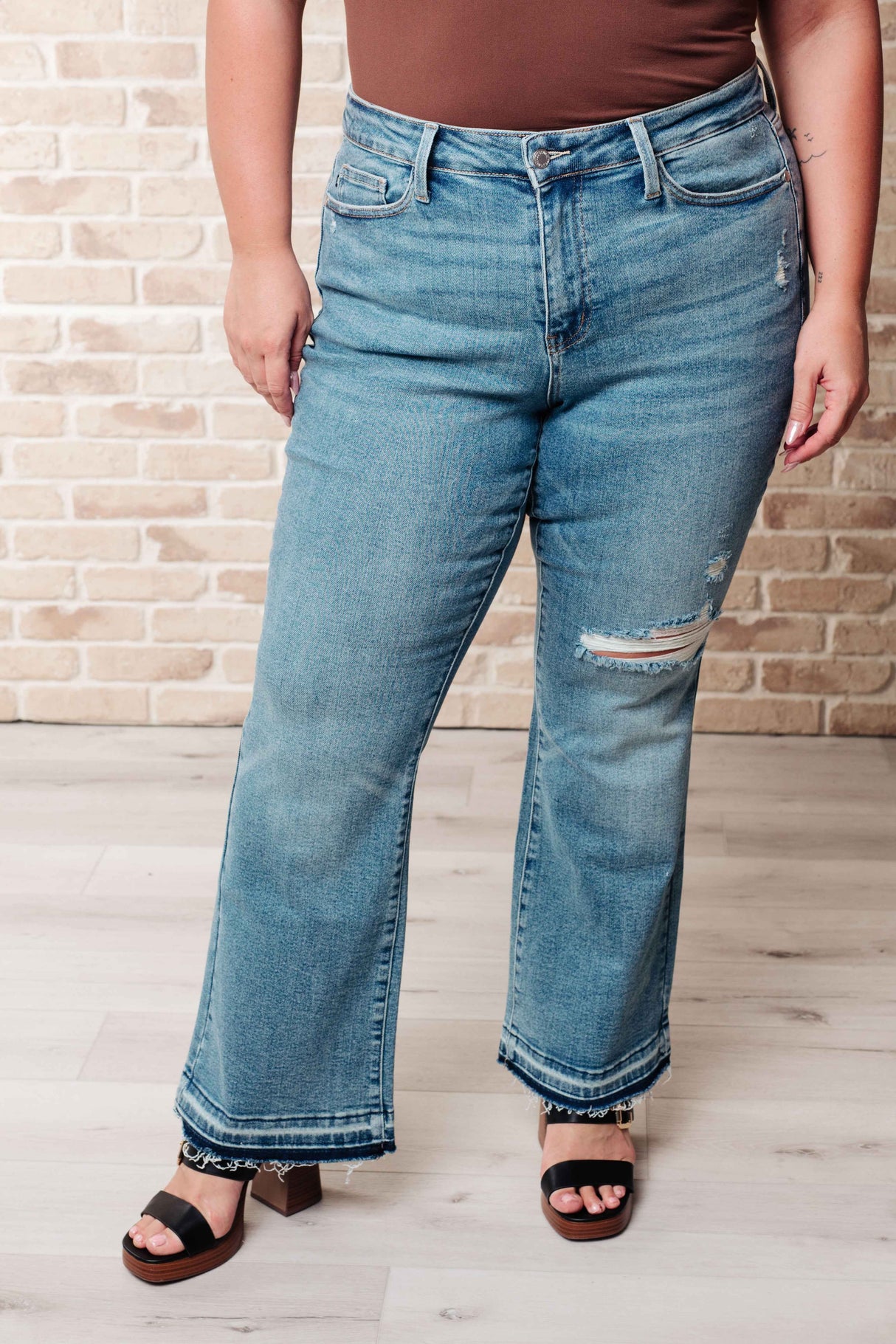Isla Mid Rise Distressed Released Hem Bootcut Jeans - Liarian Unlimited Boutique