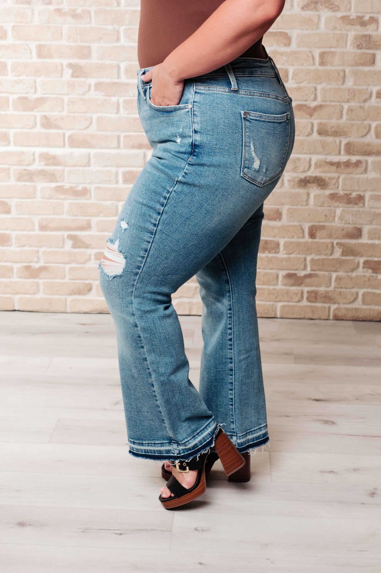 Isla Mid Rise Distressed Released Hem Bootcut Jeans - Liarian Unlimited Boutique