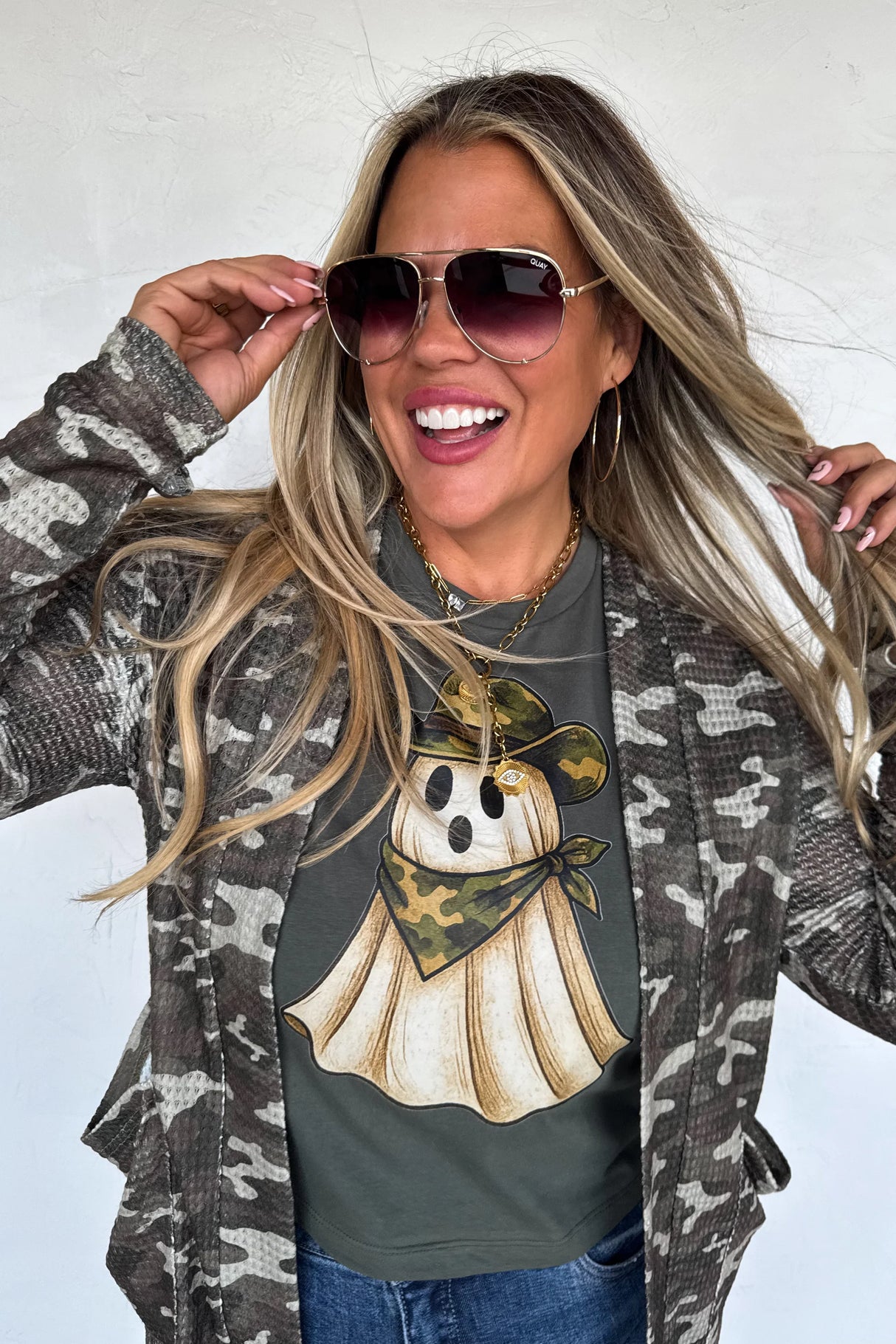 RESERVA: Cárdigan Lola con estampado de camuflaje y guepardo