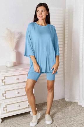 Basic Bae Bamboo Full Size Round Neck Drop Shoulder T-Shirt and Shorts Set