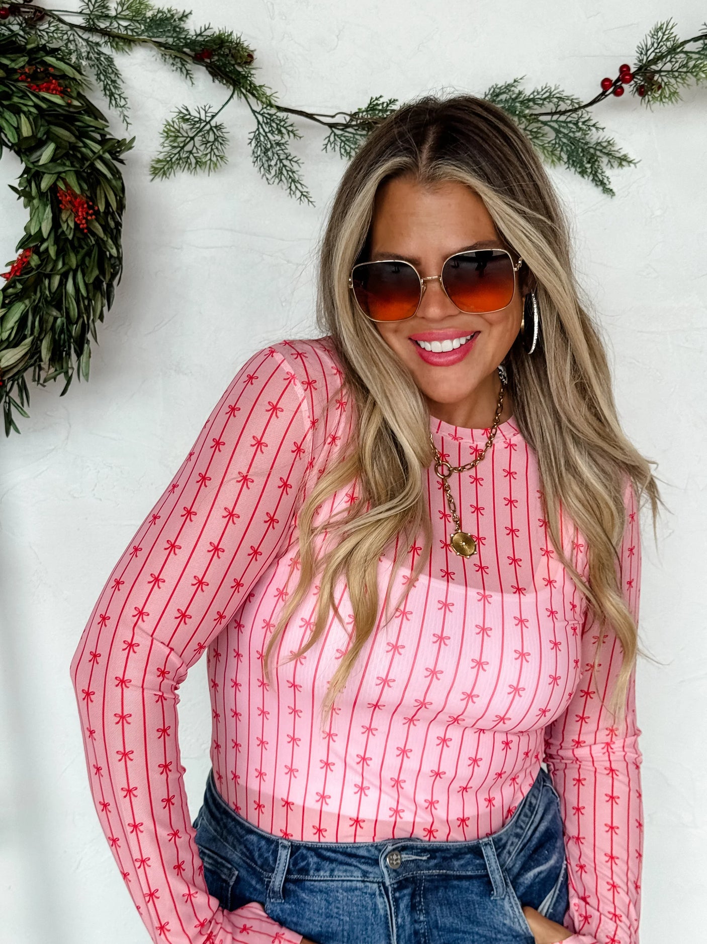 PREORDER: Christmas Printed Mesh Tops