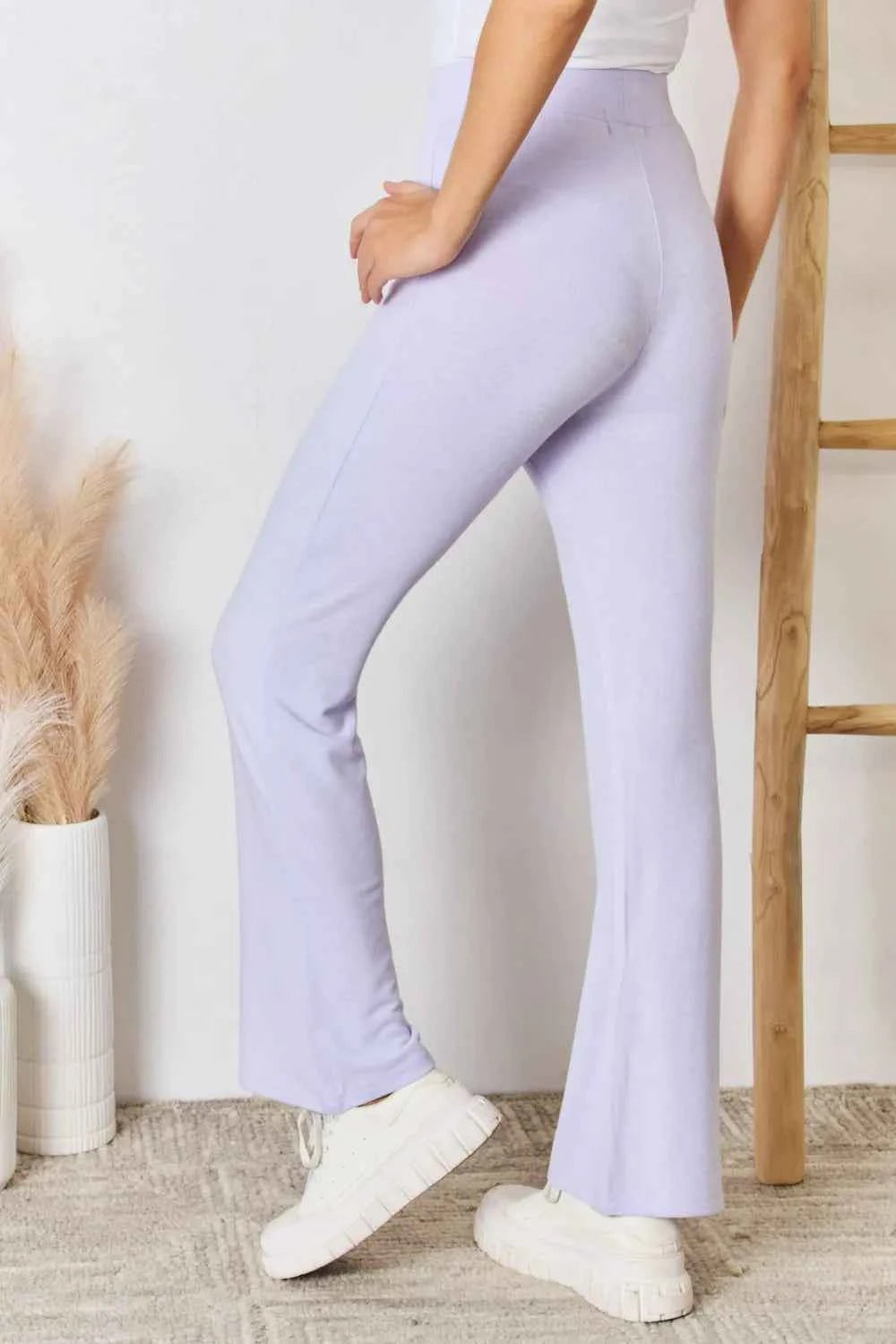 RISEN Full Size High Waist Ultra Soft Knit Flare Pants