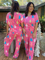 Conjunto de pijama de árboles rosas