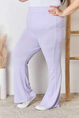 RISEN Full Size High Waist Ultra Soft Knit Flare Pants
