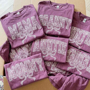 Lace Names Graphic Tee in Berry