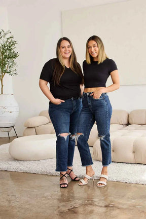 RFM Crop Dylan Full Size Tummy Control Distressed High Waist Raw Hem Jeans