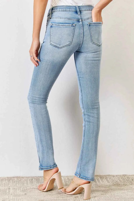 Kancan Full Size Mid Rise Y2K Slit Bootcut Jeans