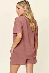 Double Take Full Size Round Neck Short Sleeve T-Shirt and Shorts Set