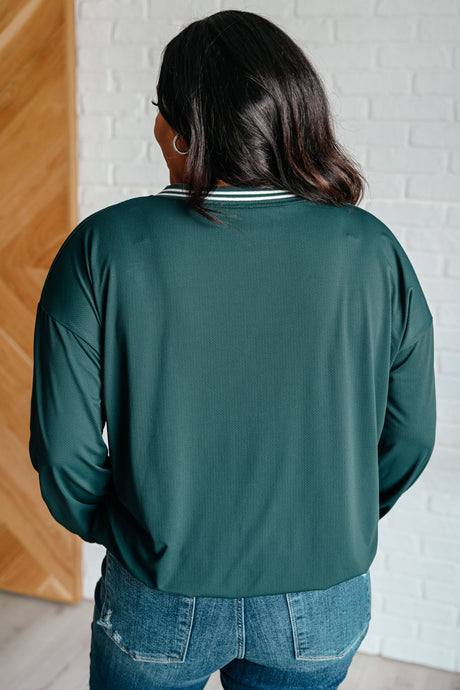 Suéter de cuello en V All Out Comfort en verde medianoche