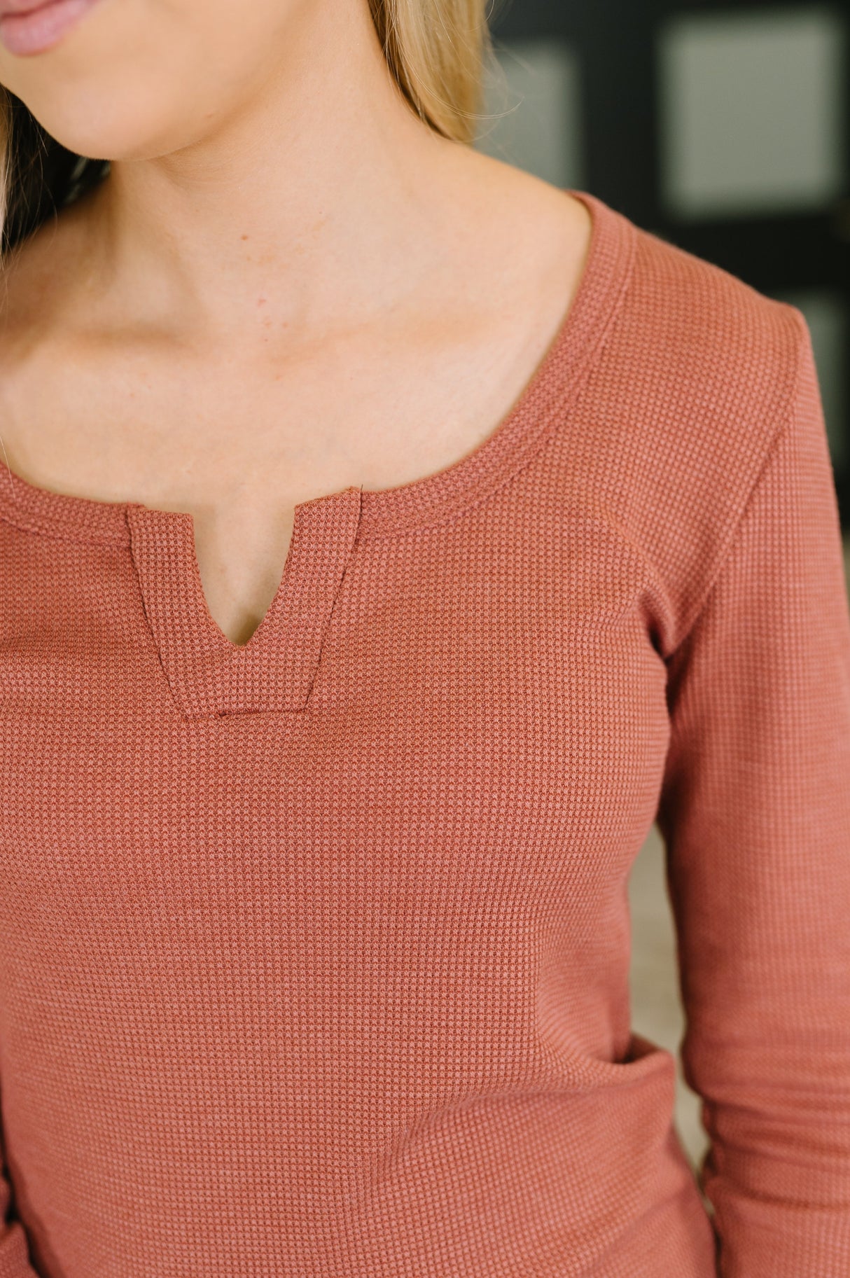 All That I Know Split Neck Top in Marsala