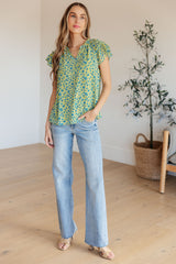 Top con mangas onduladas en combinación azul Anywhere We Go