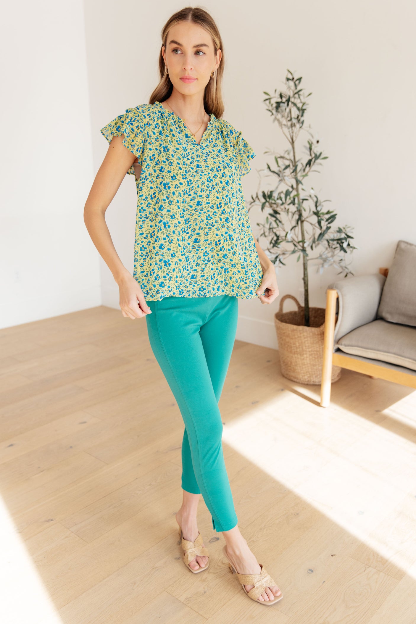 Top con mangas onduladas en combinación azul Anywhere We Go