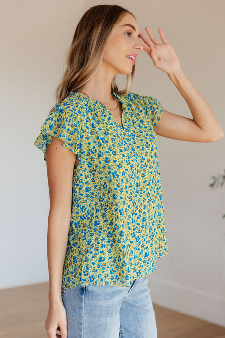 Anywhere We Go Flutter Sleeve Top in Blue Combo - Liarian Unlimited Boutique