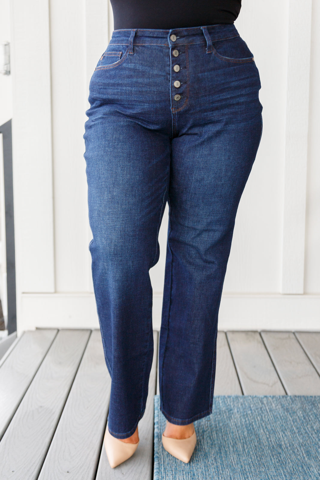 Arlo High Rise Button-Fly Straight Jeans - Liarian Unlimited Boutique