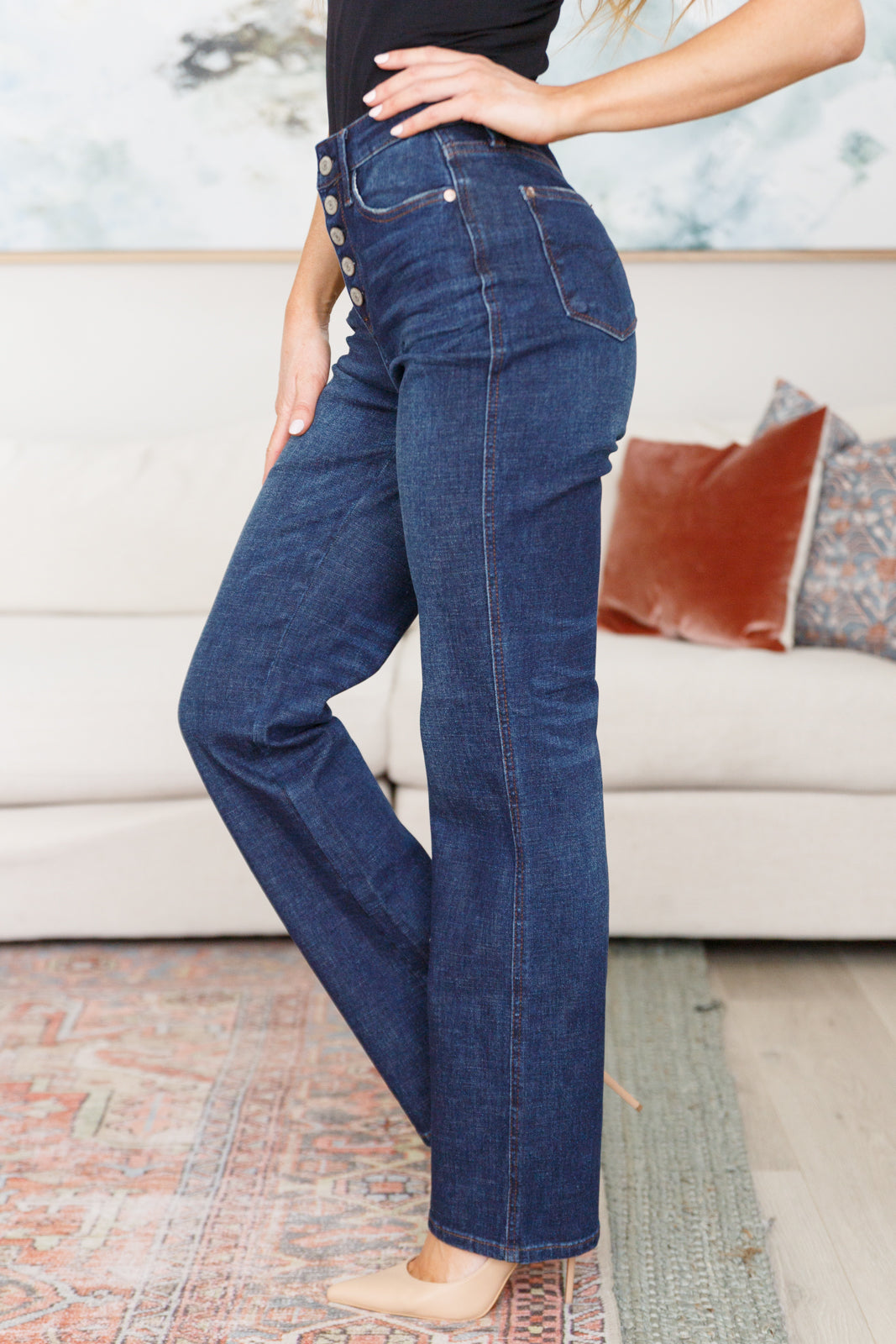 Arlo High Rise Button-Fly Straight Jeans - Liarian Unlimited Boutique