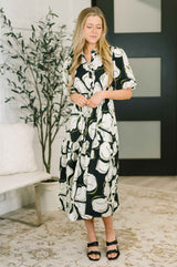 Art Show Puff Sleeve Midi Dress