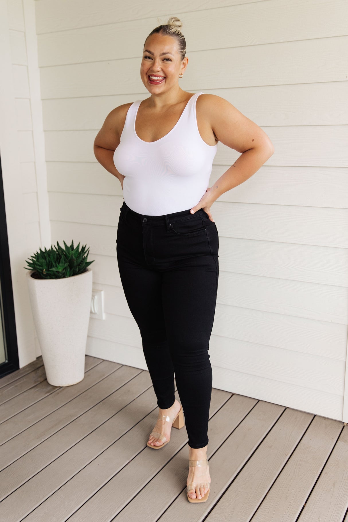 Audrey High Rise Control Top Classic Skinny Jeans in Black - Liarian Unlimited Boutique