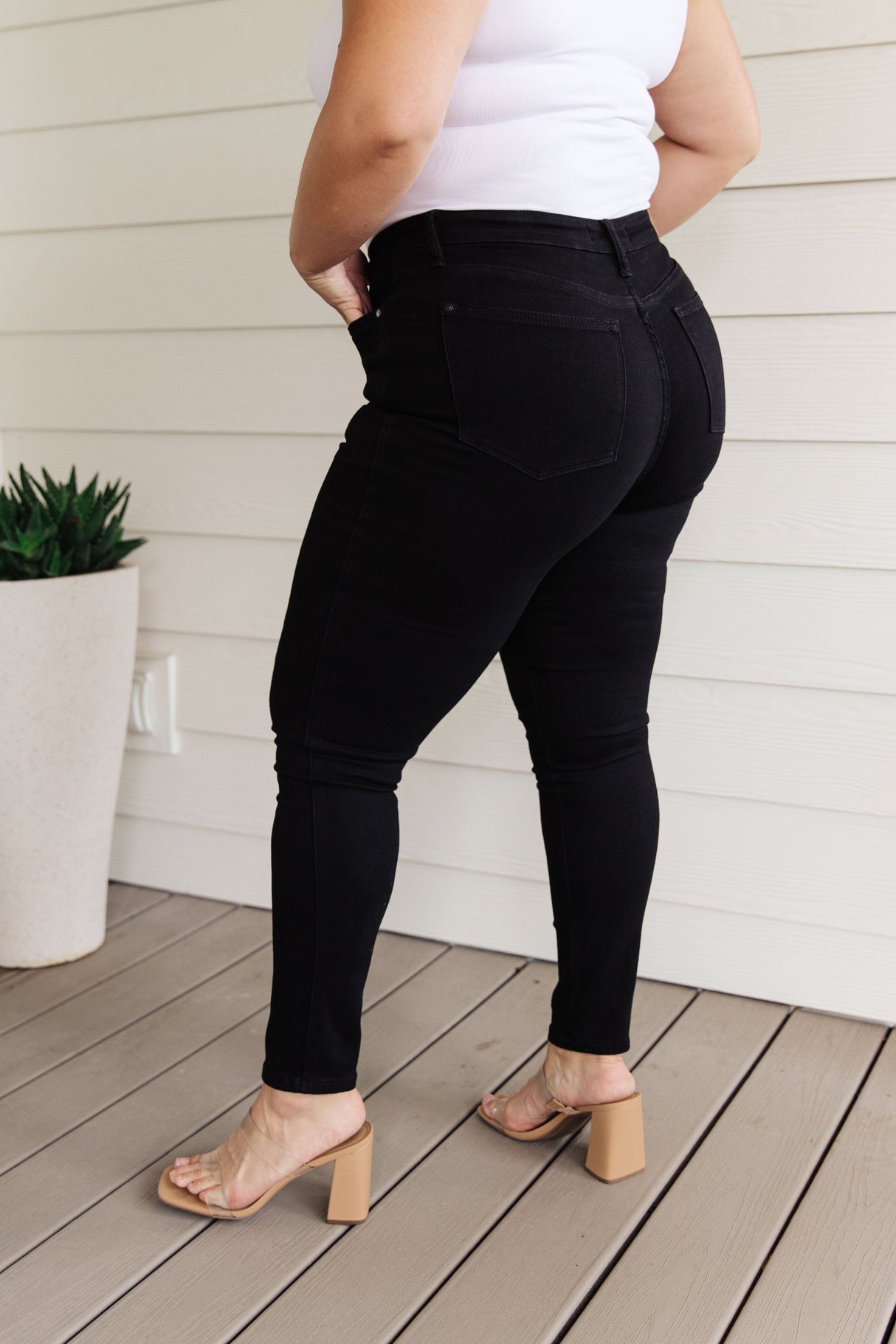 Audrey High Rise Control Top Classic Skinny Jeans in Black - Liarian Unlimited Boutique