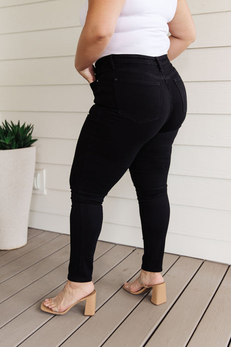 Audrey High Rise Control Top Classic Skinny Jeans in Black - Liarian Unlimited Boutique