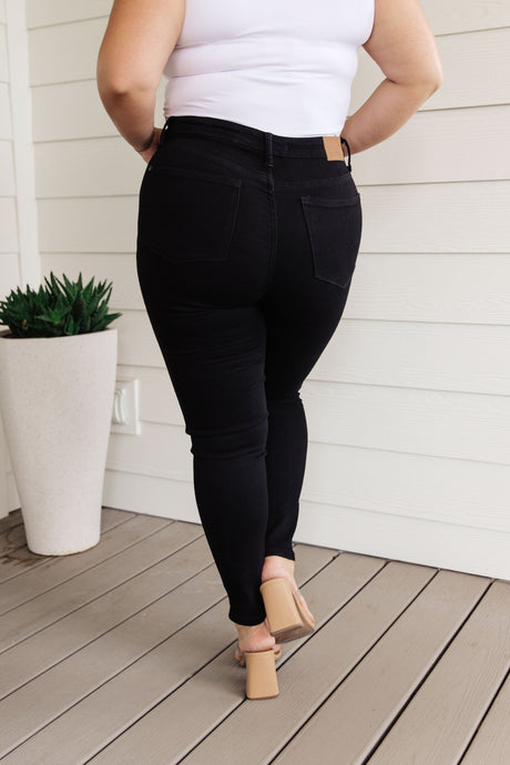 Audrey High Rise Control Top Classic Skinny Jeans in Black - Liarian Unlimited Boutique