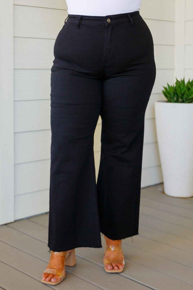 August High Rise Wide Leg Crop Jeans in Black - Liarian Unlimited Boutique