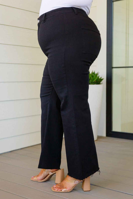 August High Rise Wide Leg Crop Jeans in Black - Liarian Unlimited Boutique