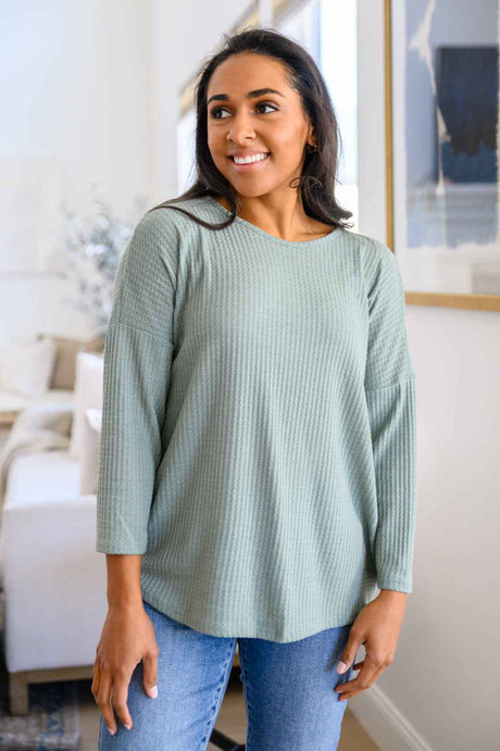 Austin Waffle Knit Basic Top In Sage - Liarian Unlimited Boutique