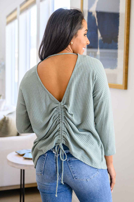 Austin Waffle Knit Basic Top In Sage - Liarian Unlimited Boutique