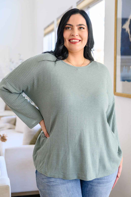 Austin Waffle Knit Basic Top In Sage - Liarian Unlimited Boutique