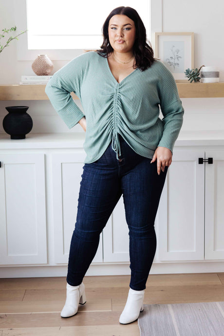 Austin Waffle Knit Basic Top In Sage - Liarian Unlimited Boutique