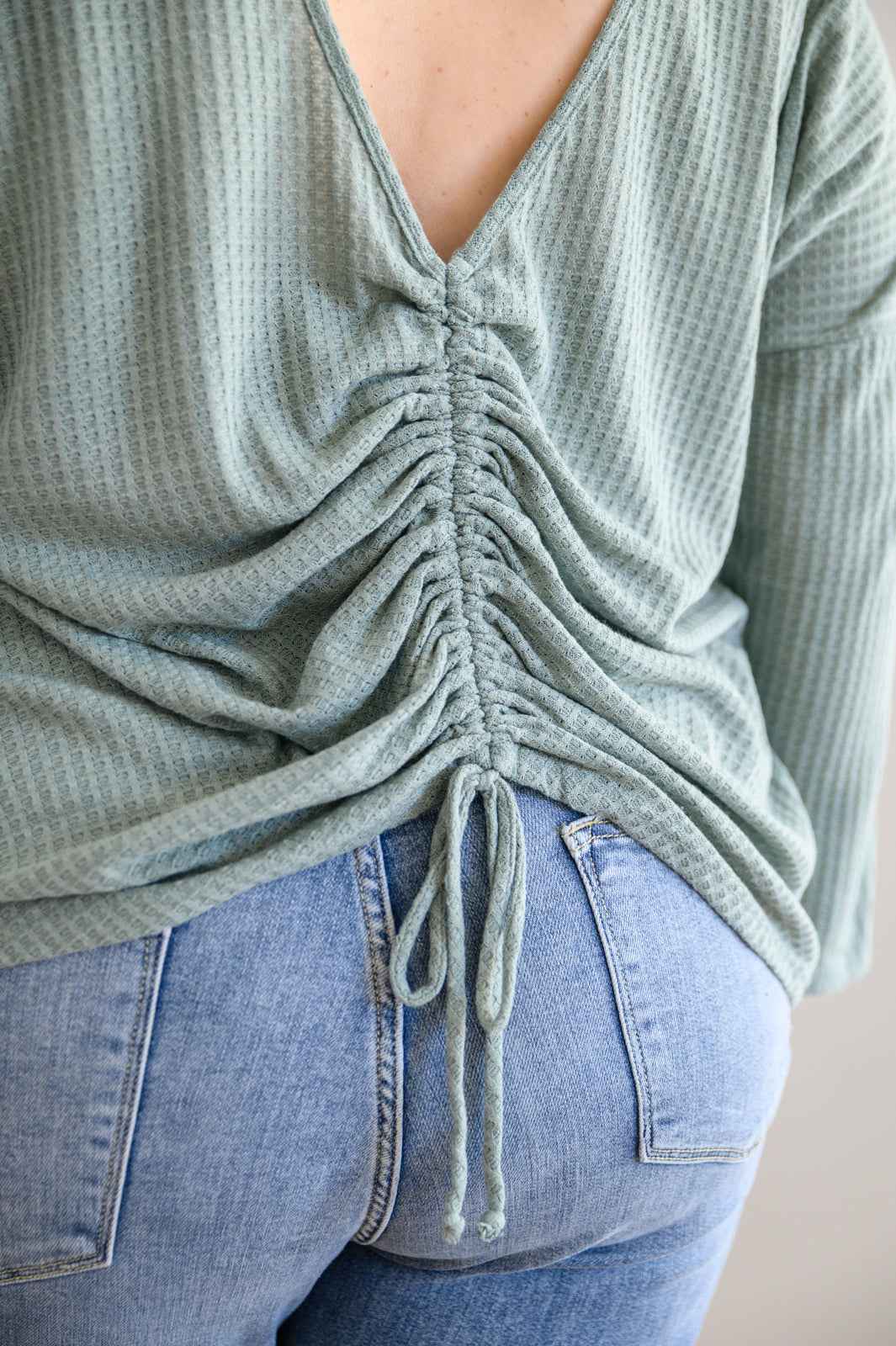 Austin Waffle Knit Basic Top In Sage - Liarian Unlimited Boutique