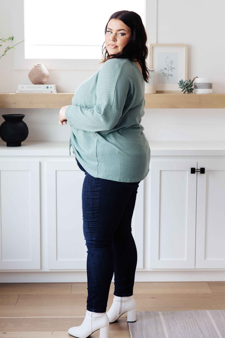 Austin Waffle Knit Basic Top In Sage - Liarian Unlimited Boutique