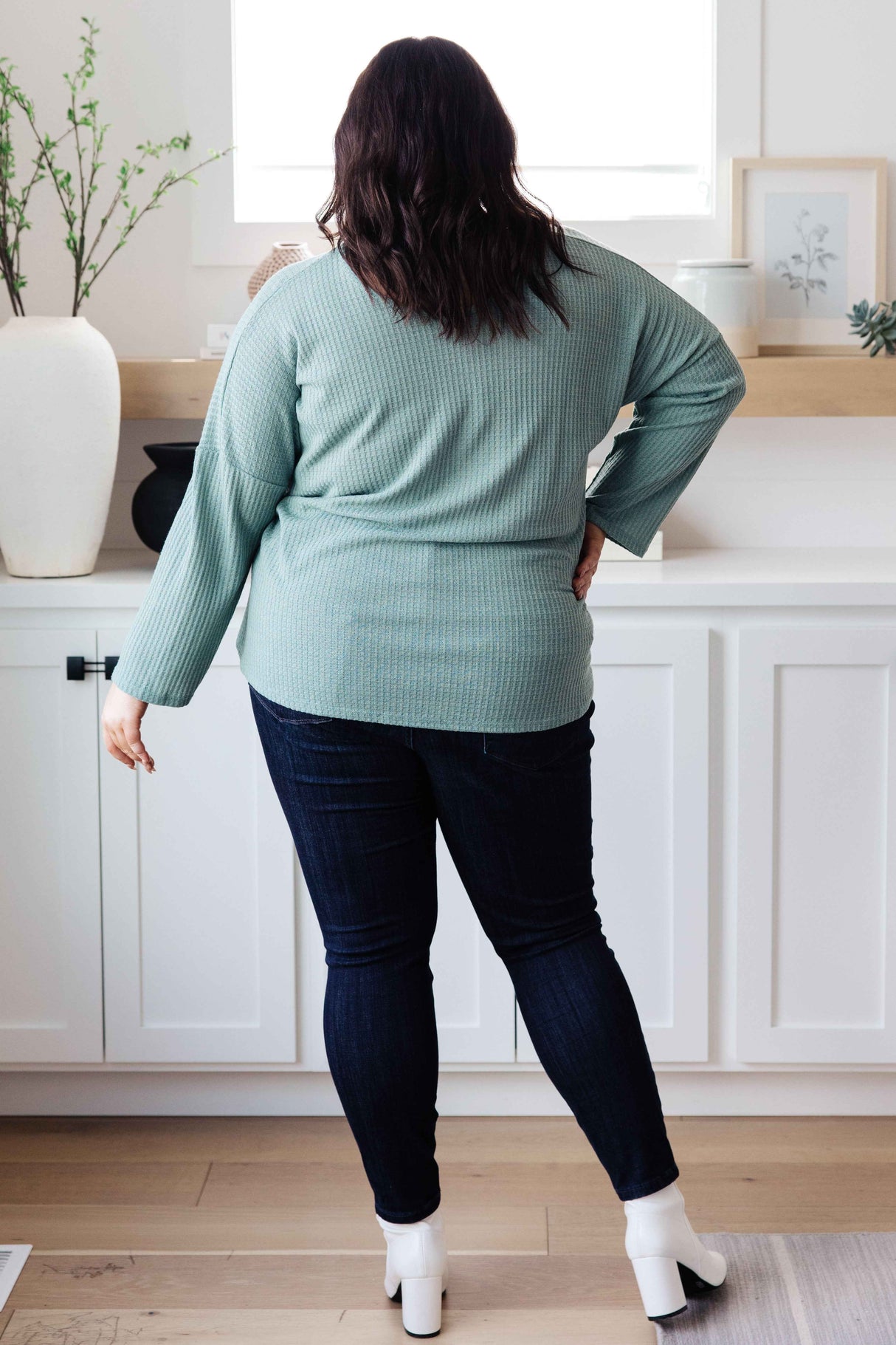 Austin Waffle Knit Basic Top In Sage - Liarian Unlimited Boutique