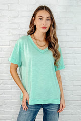 Basic Instinct Drop Shoulder V-Neck Tee in Mint