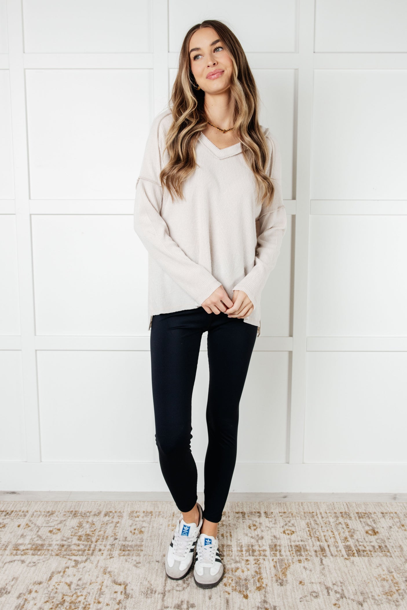 Basically Freezing Brushed Hacci Top in Sand Beige - Liarian Unlimited Boutique