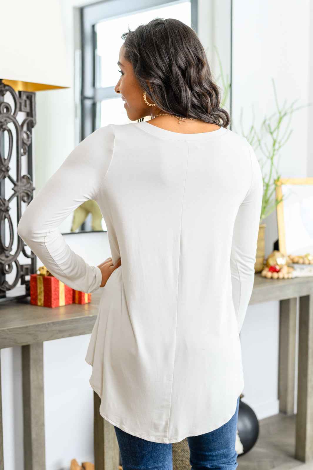 Basics Are Best Long Sleeve V-Neck Top in Bone - Liarian Unlimited Boutique