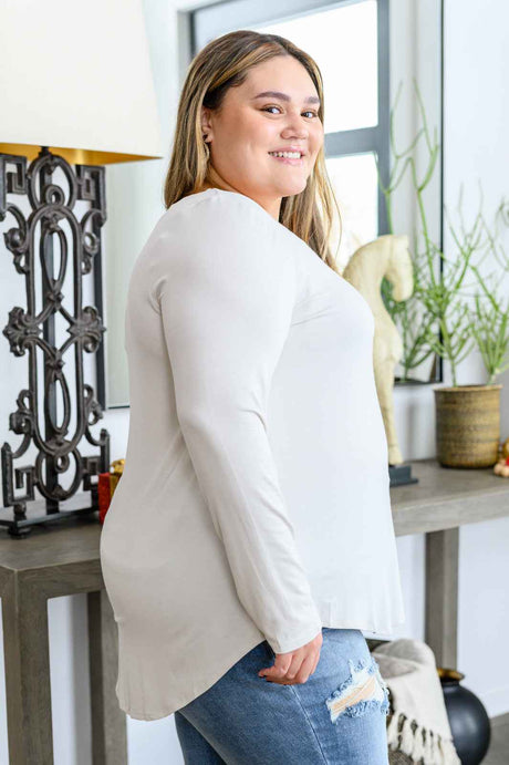 Basics Are Best Long Sleeve V-Neck Top in Bone - Liarian Unlimited Boutique