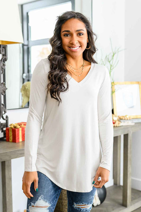 Basics Are Best Long Sleeve V-Neck Top in Bone - Liarian Unlimited Boutique