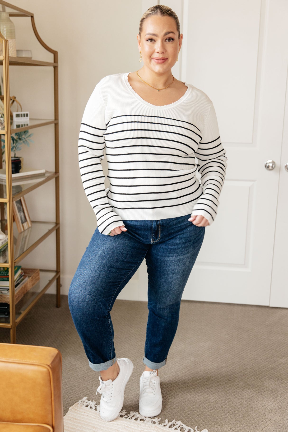 Be Still V-Neck Striped Sweater - Liarian Unlimited Boutique