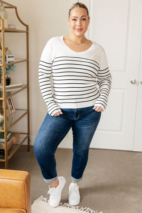 Be Still V-Neck Striped Sweater - Liarian Unlimited Boutique