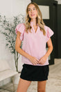 Beauty & Brains Textured Split Neck Blouse